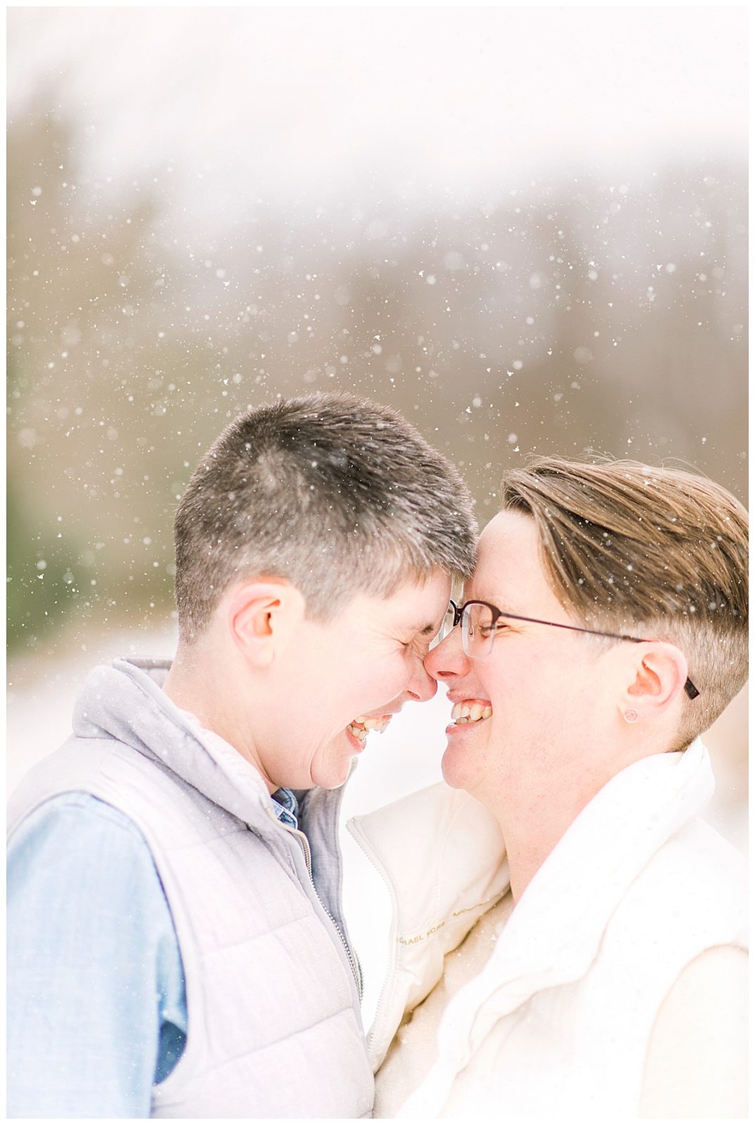 beautiful couple laughing at their couples session in greensboro
