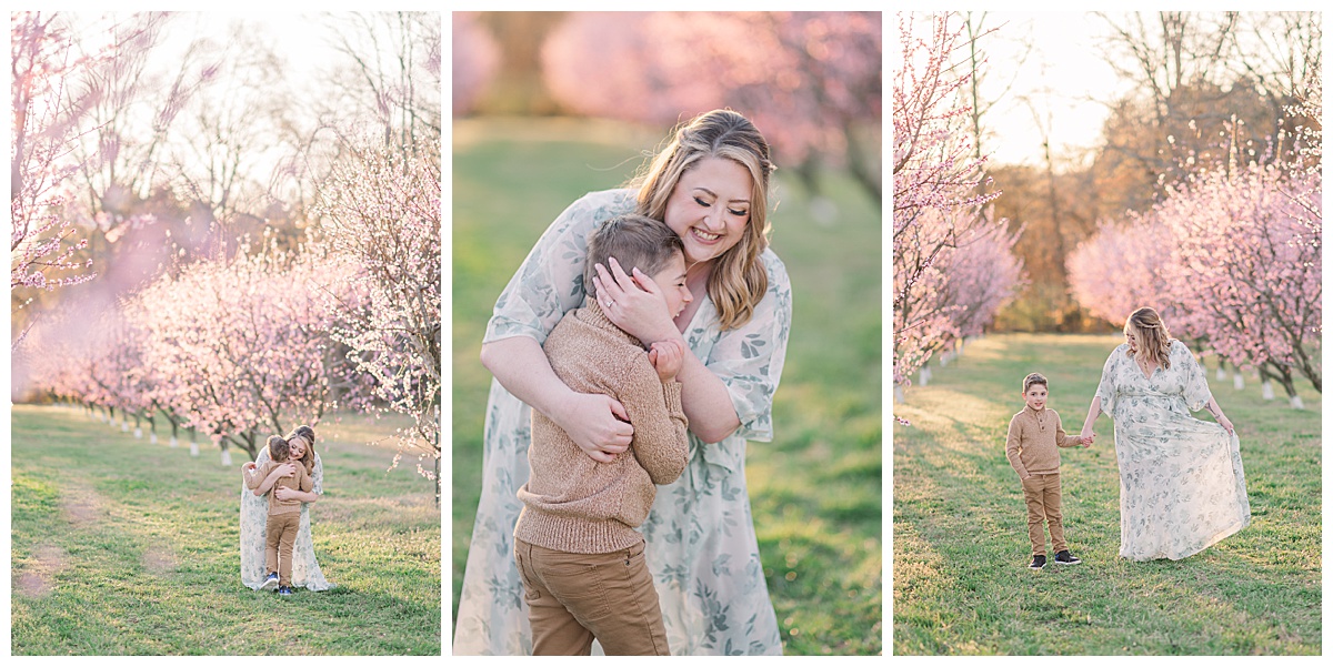 Lifestyle summer photography of mother and son in field.